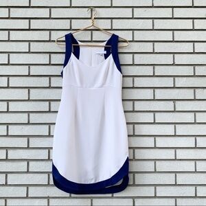 Misha Nonoo Silk Ivory Navy Tank Dress New York USA Scoop Neck Modern 100% Silk
